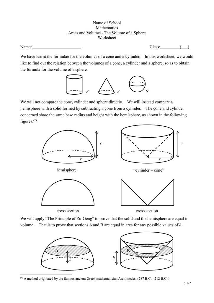 Calculating The Volume Of Cones Cylinders And Spheres A